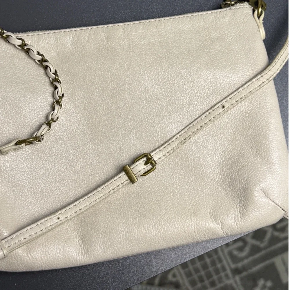 Elliott Lucca Cream Leather Crossbody Bag Triple Zip Chain Strap Woven Small Y2K